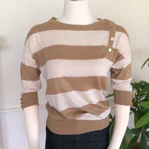 Ann Taylor Cream & Tan Stripped 3/4 Sleeve Top- XS